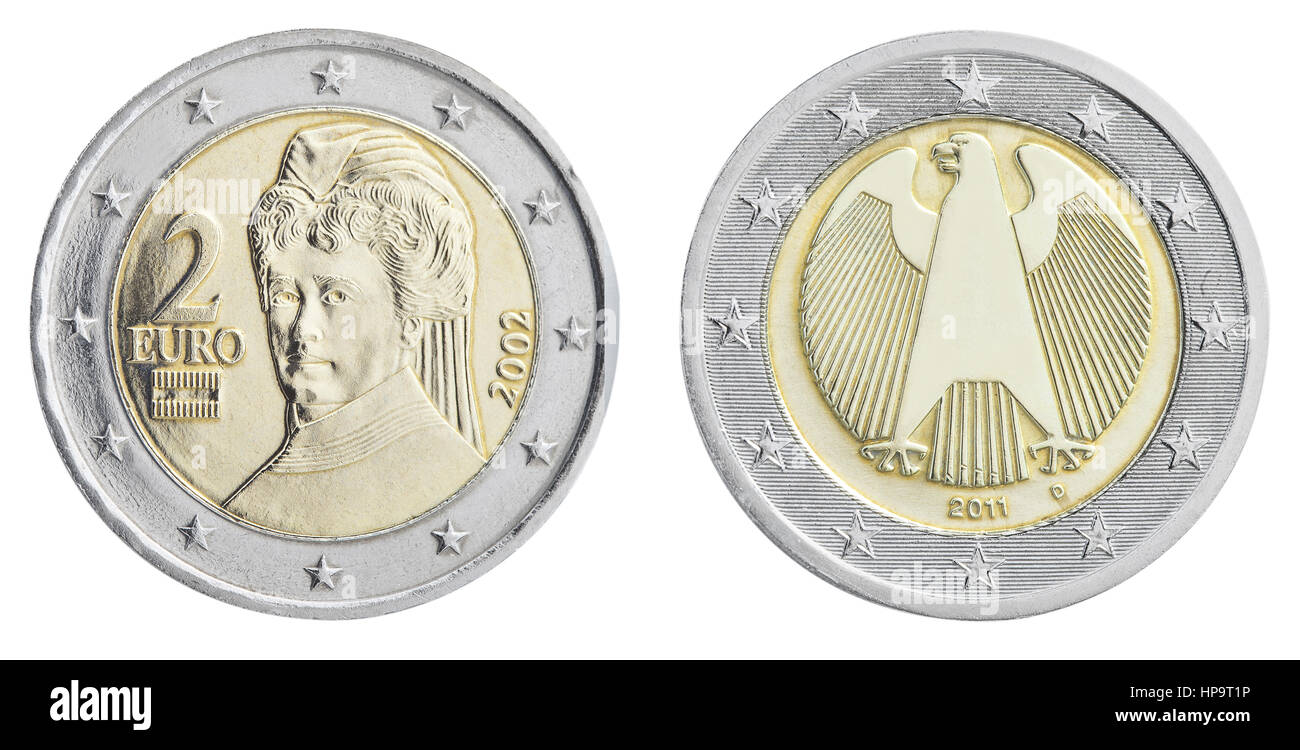 2 euro-muenzen, Deutschland und Österreich, rueckseiten Banque D'Images