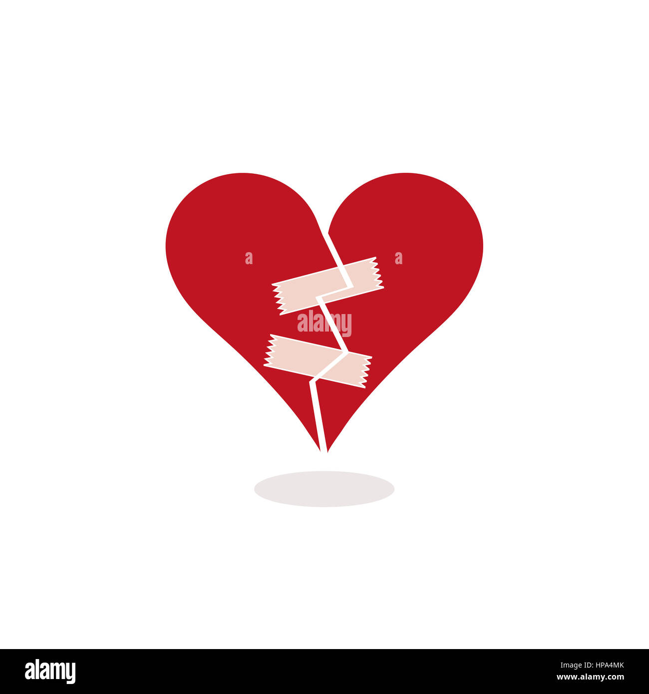 Forme D Un Cœur Brise Fixe Avec Du Ruban Adhesif Essayer De Reparer Une Fissure Dans La Moitie Rouge Et Coeur Avec Deux Morceaux De Ruban Adhesif Television Couleurs Illustration Photo Stock
