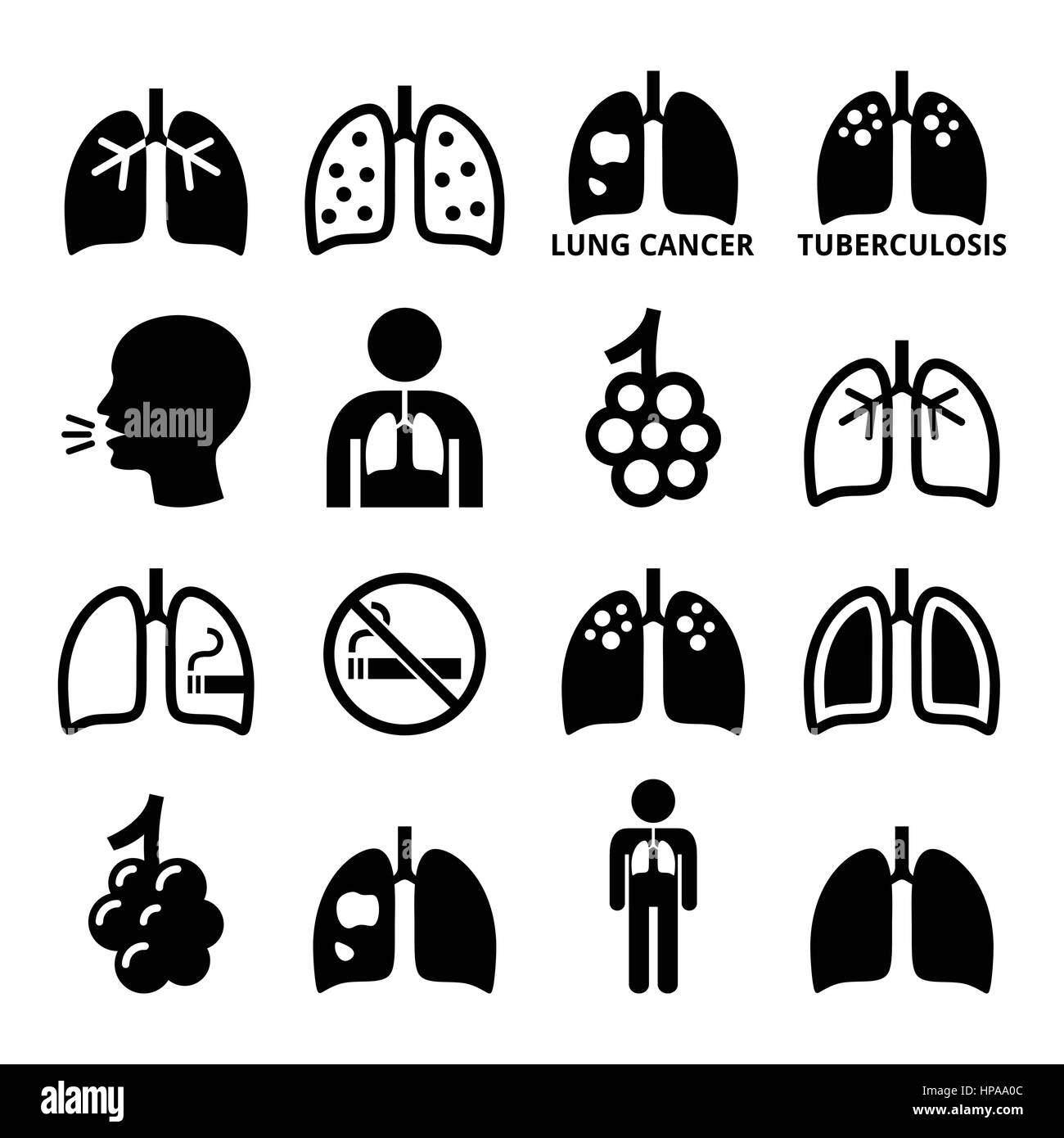 Les poumons, la maladie pulmonaire icons set Illustration de Vecteur