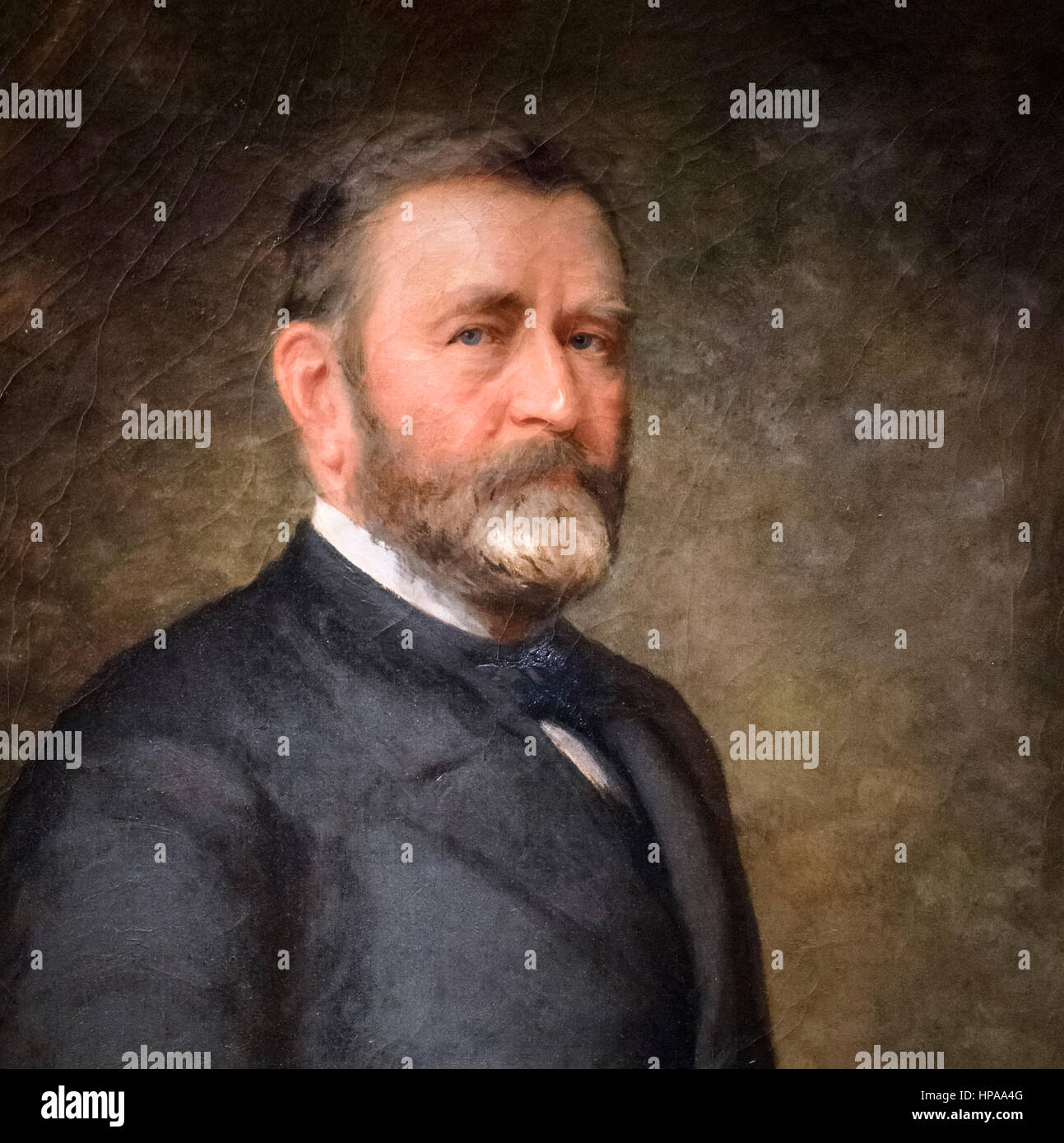 S'Ulysse Grant (1822-1885), portrait du 18e Président des Etats-Unis, par Thomas LeClear, huile sur toile, c.1880. Détail d'une grande peinture, HPAA4J. Banque D'Images