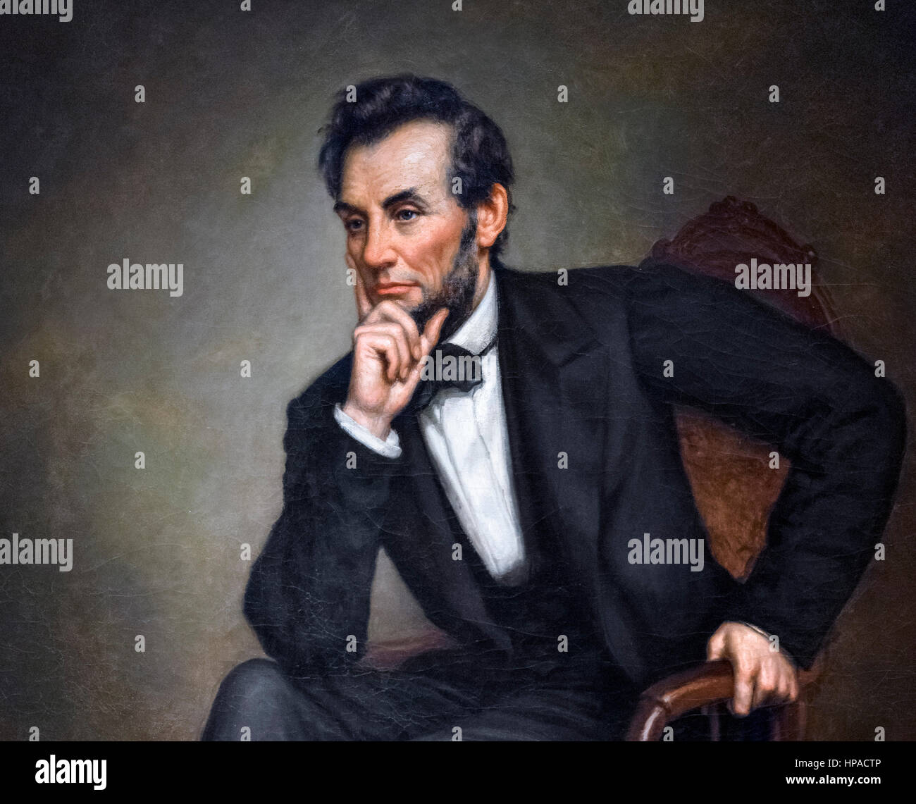Abraham Lincoln, portrait par George Peter Alexander Healy, huile sur toile, 1887. Détail d'une peinture, plus HPACTR. Banque D'Images