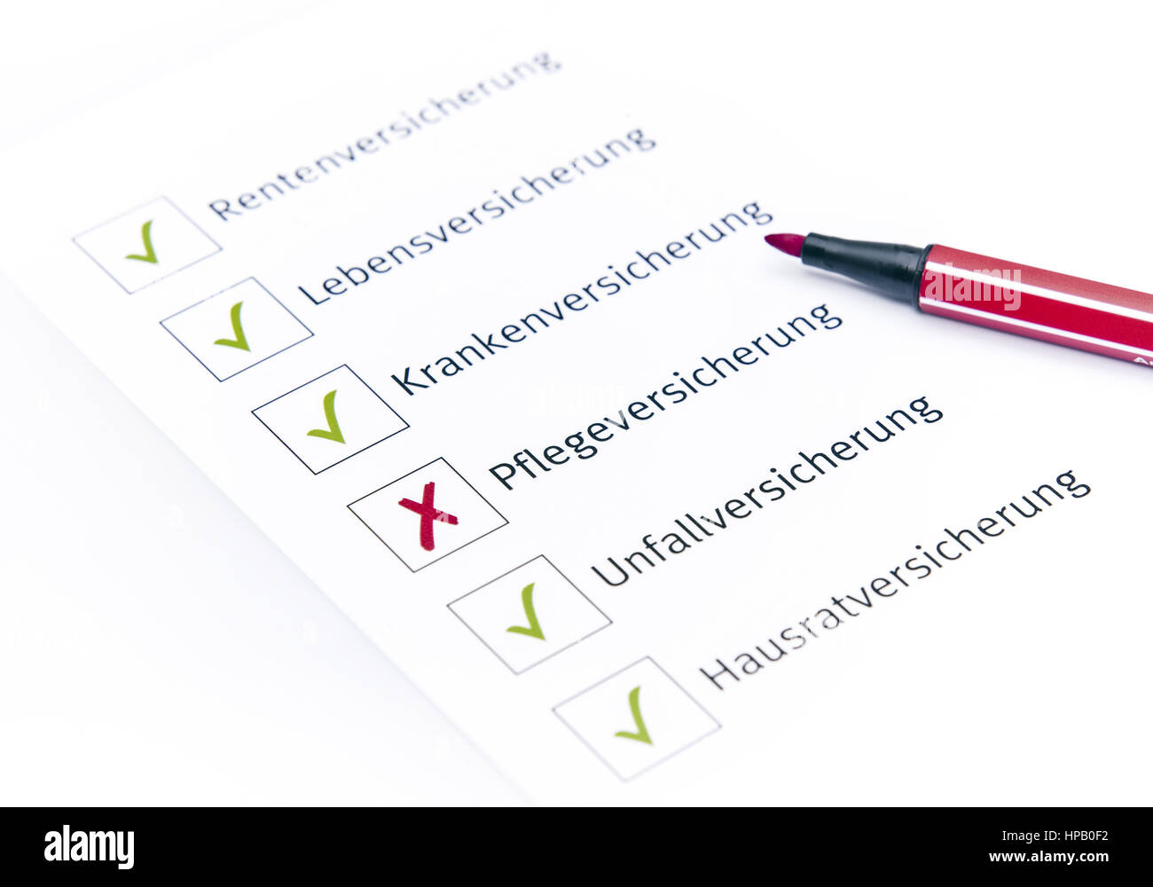 Checkliste für versicherungen Banque D'Images