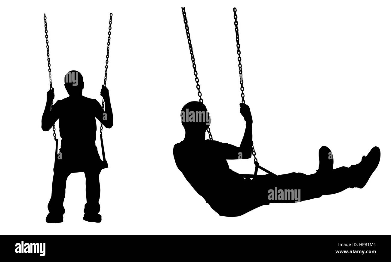 Illustration d'un homme sur une balançoire isolated on white Banque D'Images Illustration d'un homme sur une balançoire isolated on white Banque D'Images