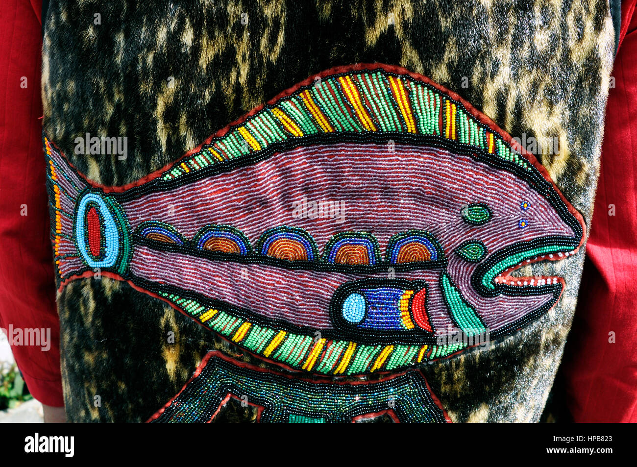 Dessin décoratif sur la couverture d'un Indien tligit en saxman près de Ketchikan, Alaska Banque D'Images