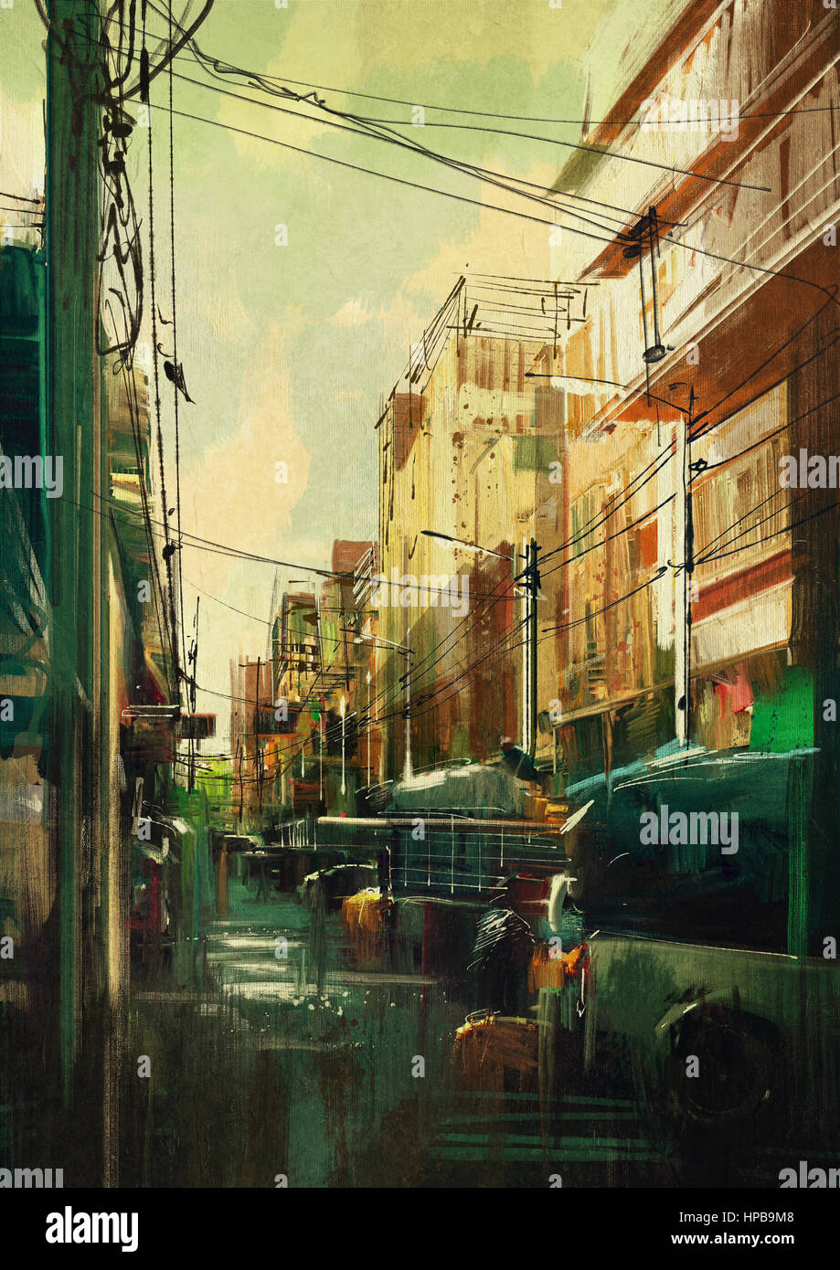 Peinture numérique paysage urbain coloré Banque D'Images