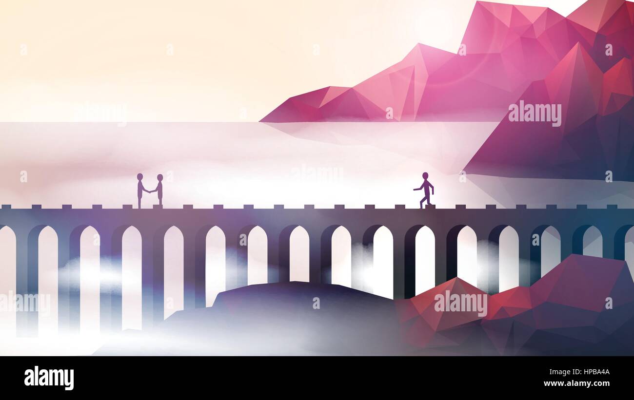 Les gens sur pont-aqueduc près de falaises Rive - Vector Illustration Illustration de Vecteur