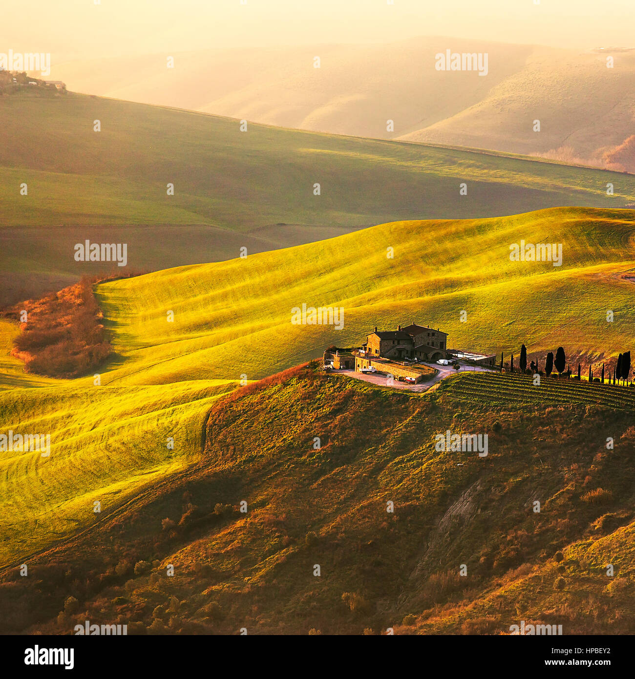 Le Balze Volterra toscane, paysage rural coucher du soleil.L'Italie, l'Europe. Banque D'Images