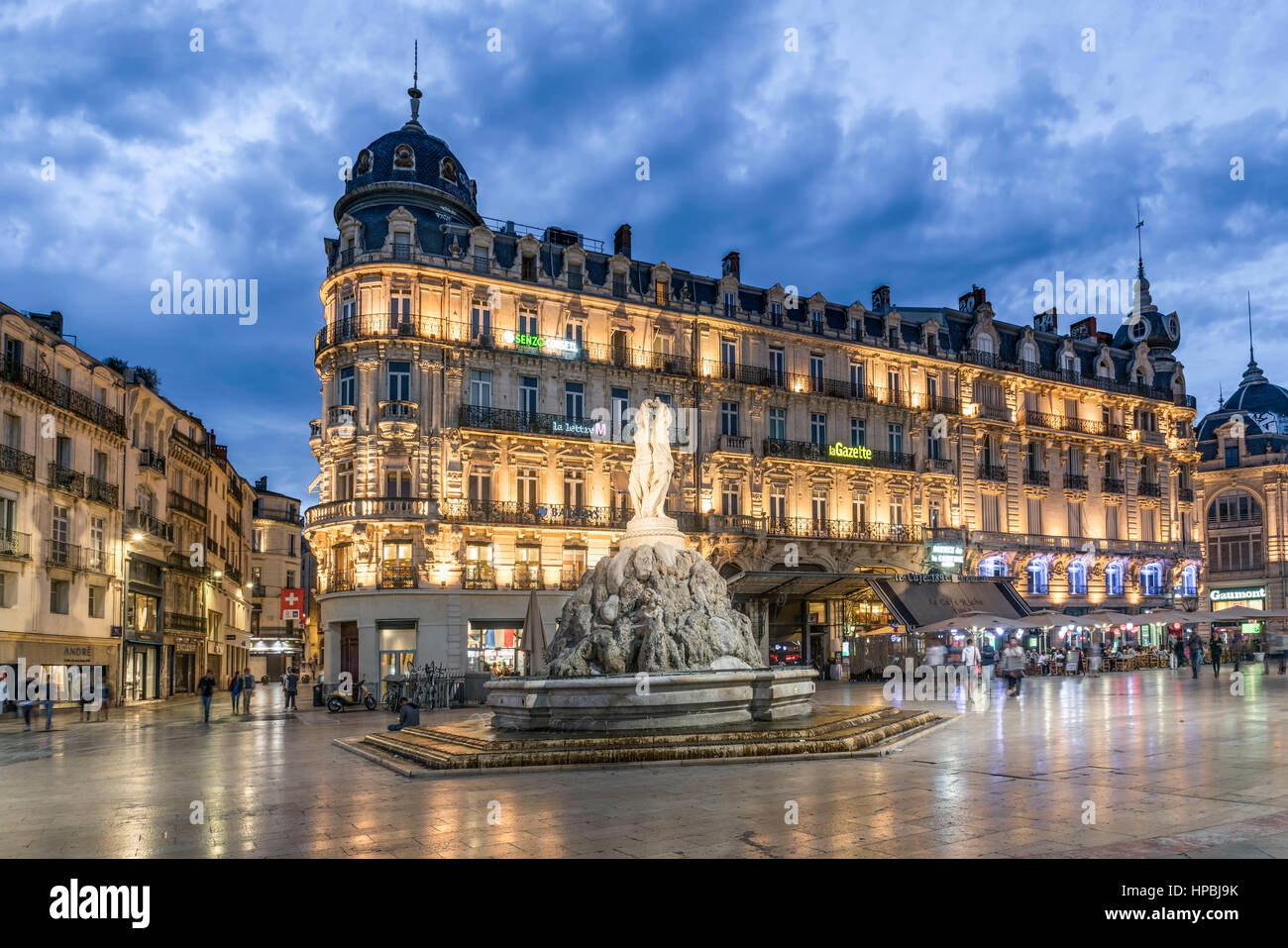 Place de la Comédie, trois grâces fontaine, Montpellier, France, Banque D'Images