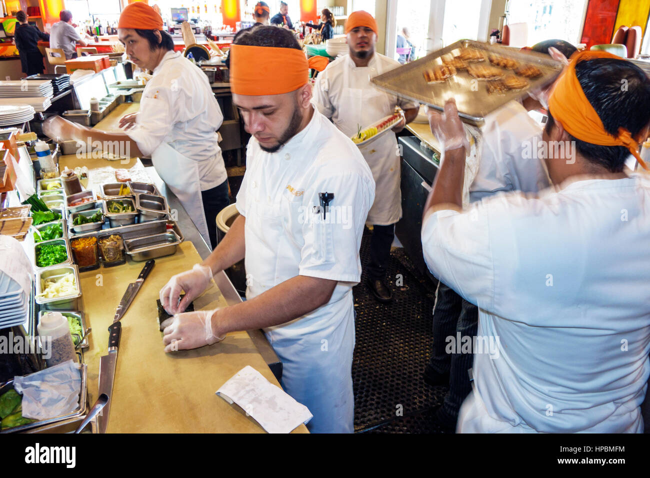 Floride Sud, Miami Beach, Lincoln Road, Sushi Samba, japonais brésilien, restaurants de nourriture manger dehors café cafés bistrot, Asiatiques eth Banque D'Images