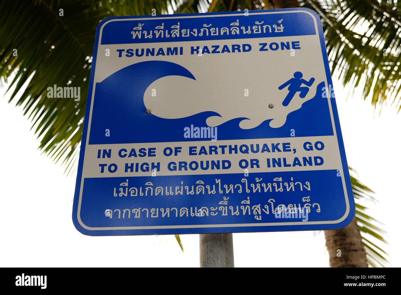 Avertissement Risques de tsunami et d'évacuation Guide, Kamala Beach, Phuket, Thailand Banque D'Images