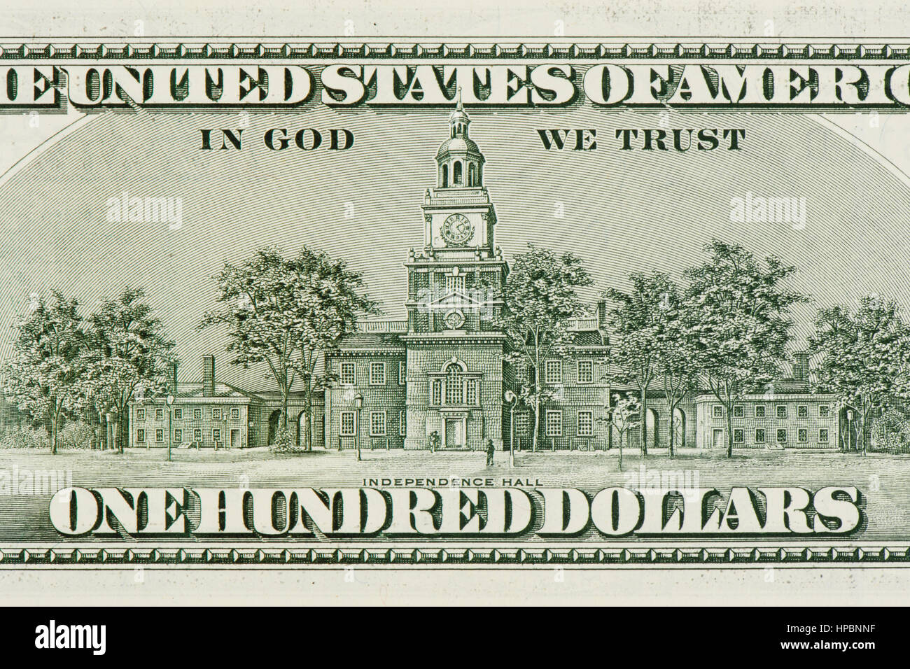 Libre de l'arrière de 100 $US à l'Independence Hall. Banque D'Images