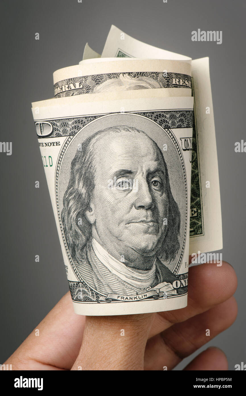 Benjamin Franklin Gros plan sur le visage de 100 $ US dollar bill. Banque D'Images