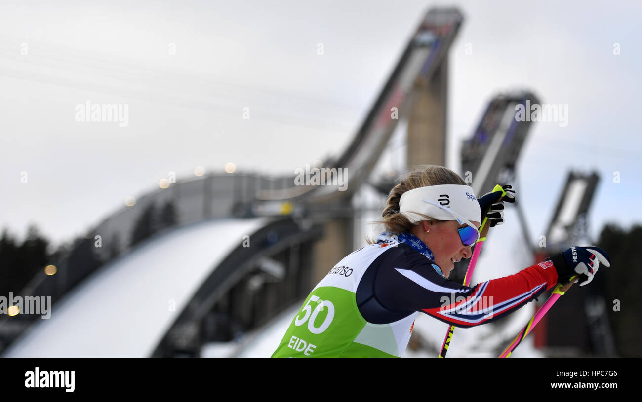 Lahti, Finlande. Feb 21, 2017. Fondeur norvégien Eide Mari trains dans le stade de l'avant des championnats du monde de ski nordique à Lahti, Finlande, 21 février 2017. Les Championnats du Monde du 22 février au 05 mars 2017. Photo : Hendrik Schmidt/dpa-Zentralbild/dpa/Alamy Live News Banque D'Images