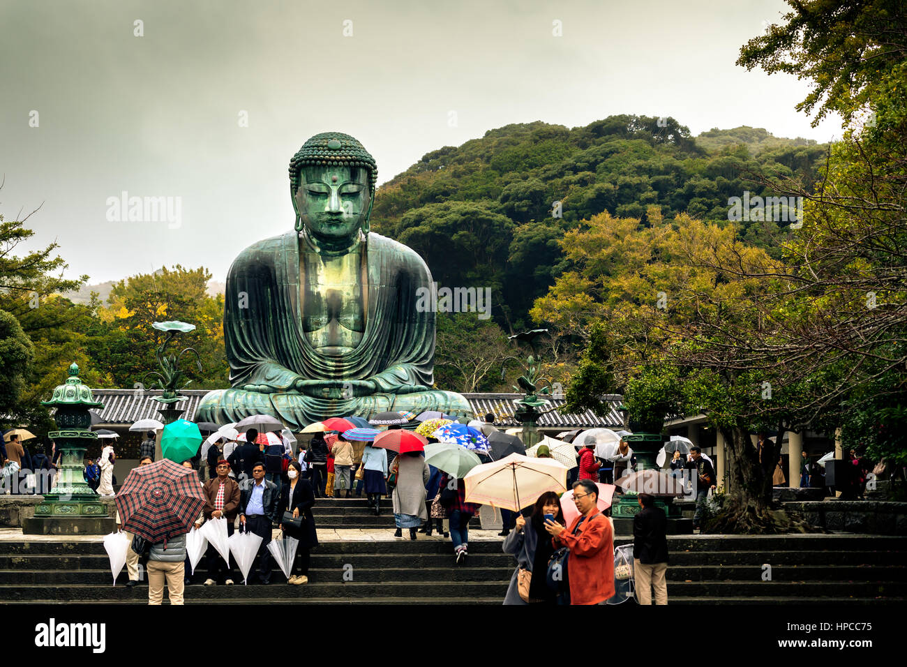 KAMAKURA, Japon, le 14 novembre 2015 : Kōtoku-in. Temple bouddhiste avec une monumentale statue de bronze de Bouddha. Banque D'Images