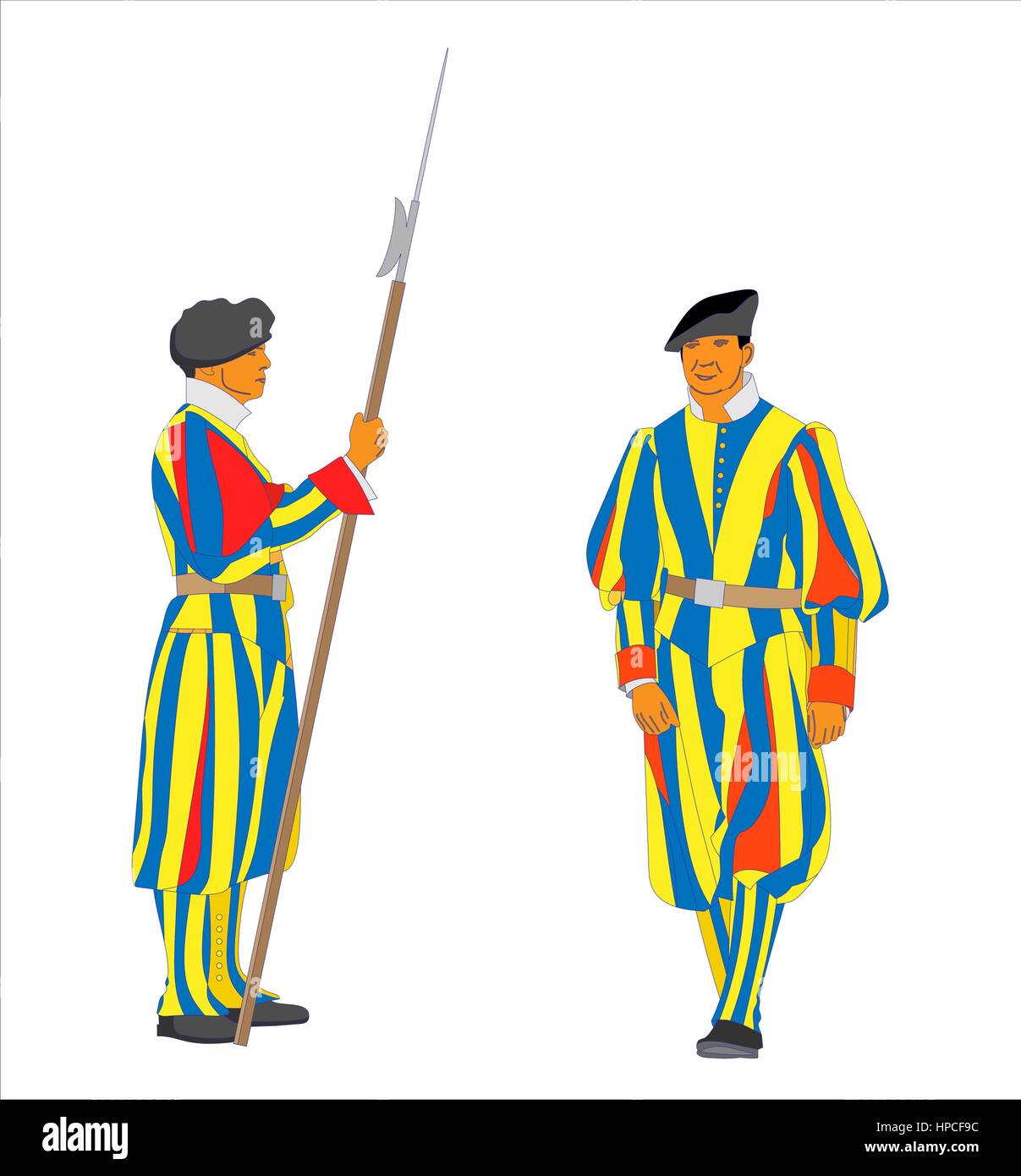 Garde Suisse Pontificale vecteur en uniforme Illustration de Vecteur