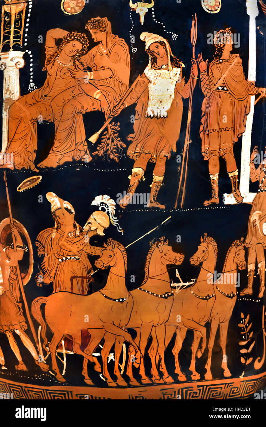 Cratère à volutes, Hector prenant un congé d'Andromaque , Argile, 340 BC, le grec ( détail ) Banque D'Images