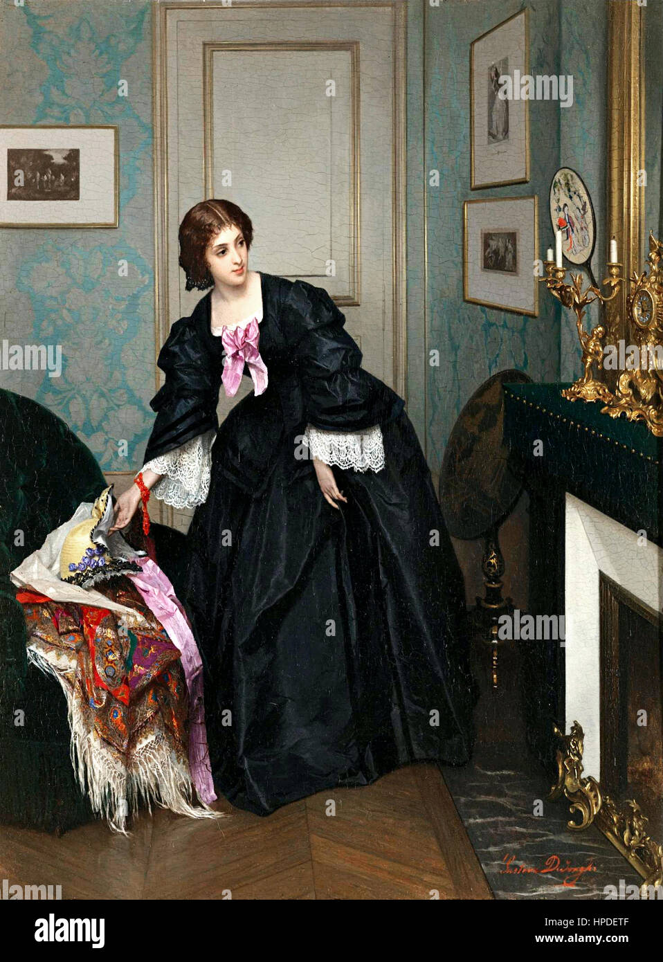 GUSTAVE Léonard De Jonghe (1829-1893) peintre belge. Sa peinture 1887 "Regardez le temps' Banque D'Images