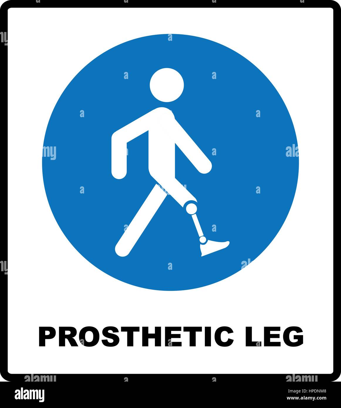 Inscrivez-Prothèse de jambe. Symbole bleu obligatoire isolé sur blanc, illustration vectorielle. Illustration de Vecteur