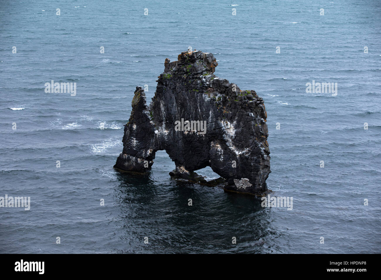 Dragon potable, roche exposée en Islande, littoral de l'océan Atlantique. Banque D'Images