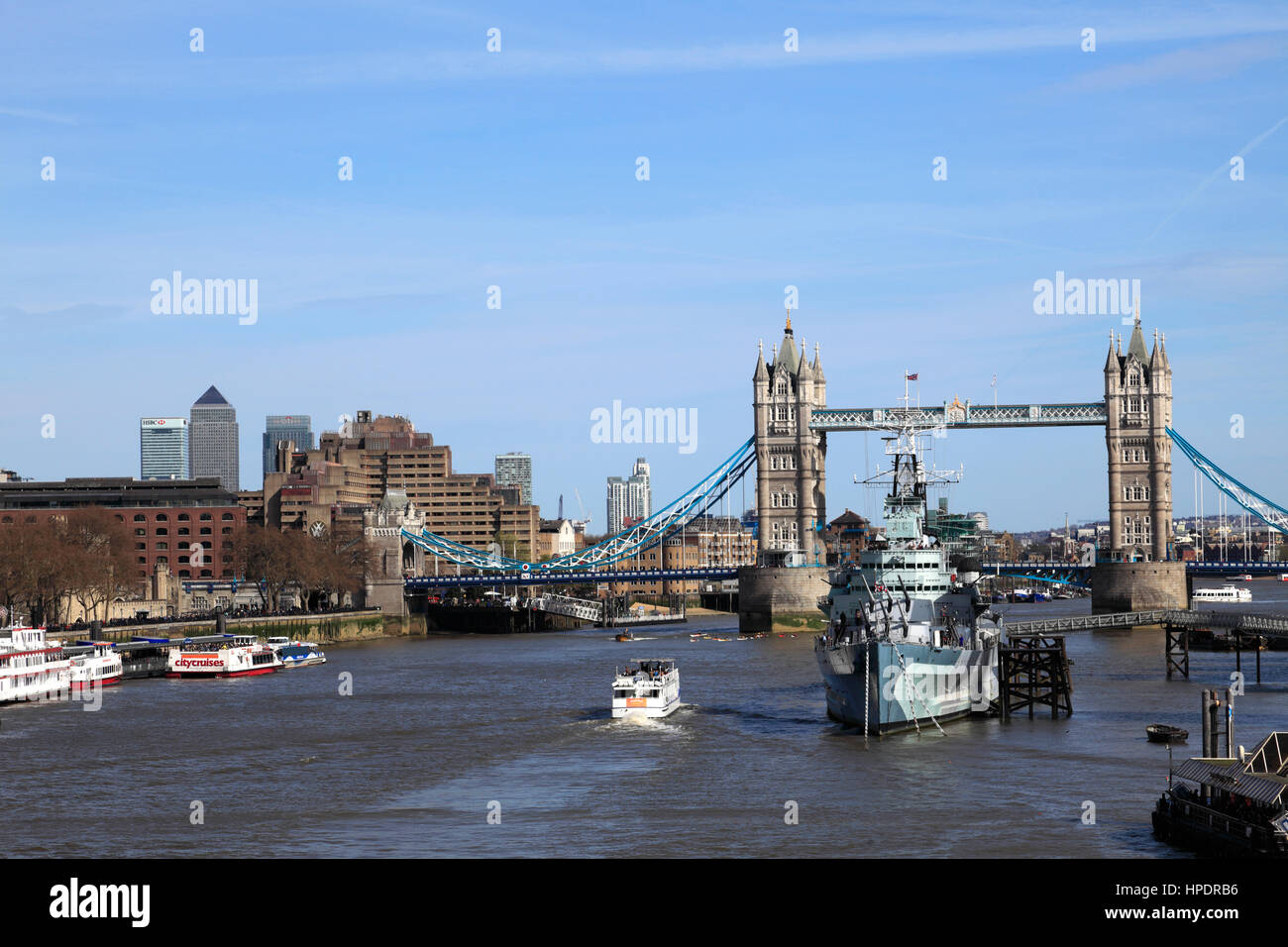 Le HMS Belfast, un navire de guerre Le Musée de la seconde guerre mondiale, Southwark, rive sud de la Tamise, Londres City, Angleterre, Royaume-Uni Banque D'Images