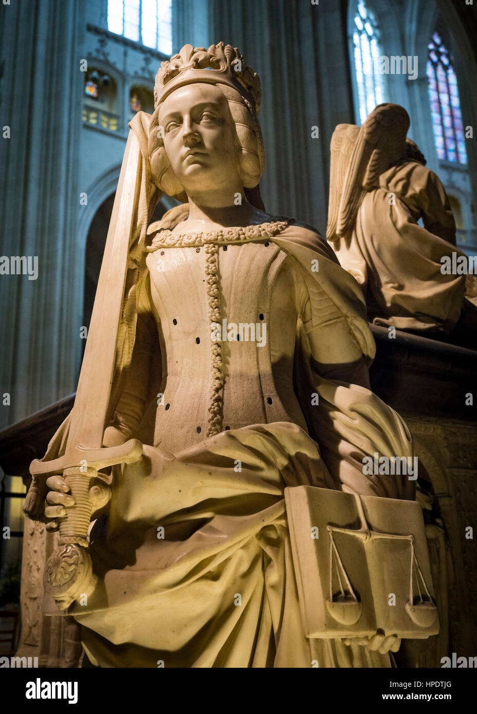 La justice, de la tombe de François II, duc de Bretagne et de son épouse Marguerite de Foix, cathédrale Saint-Pierre-et-Saint-Paul, Nantes, France Banque D'Images