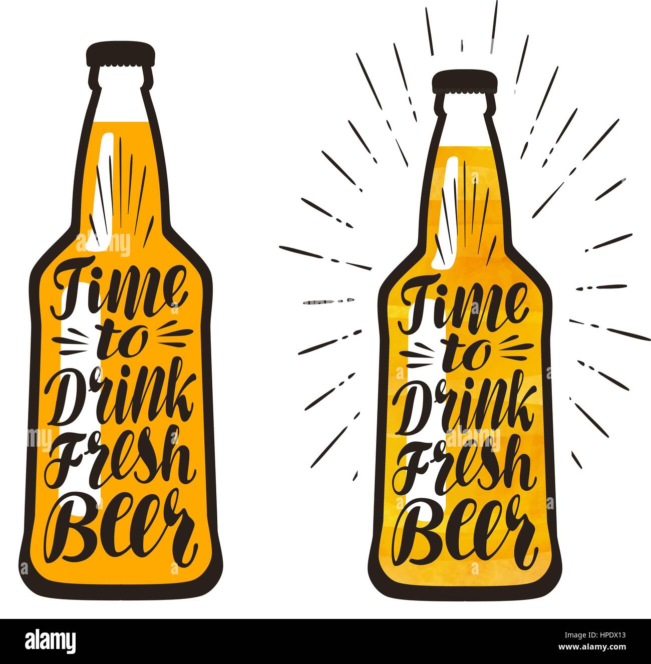 Bouteille de bière, bière blonde. Le temps de boire une bière fraîche, lettrage. Vector illustration Illustration de Vecteur