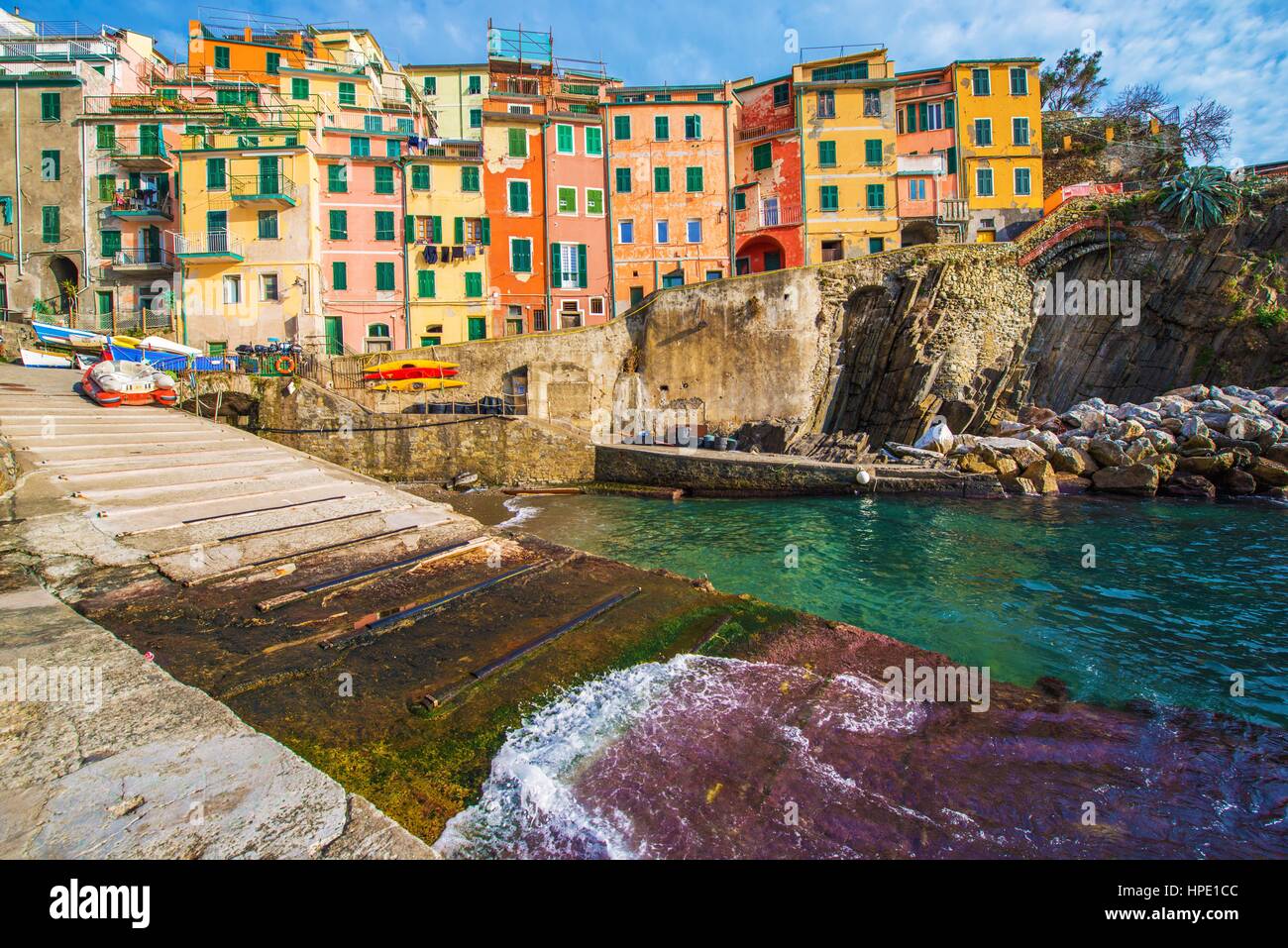 Riomaggiore, La Spezia, Italie. Italien de couleur commune de la province de La Spezia. Région de Ligurie. Banque D'Images