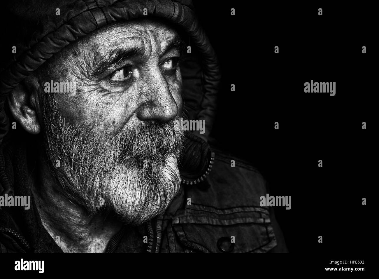 Homeless man portrait Banque D'Images