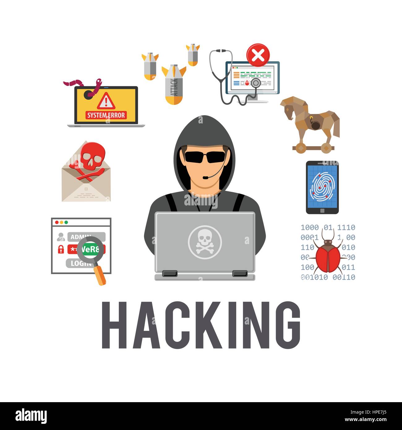 Le Cyber-crime et concept de piratage Illustration de Vecteur