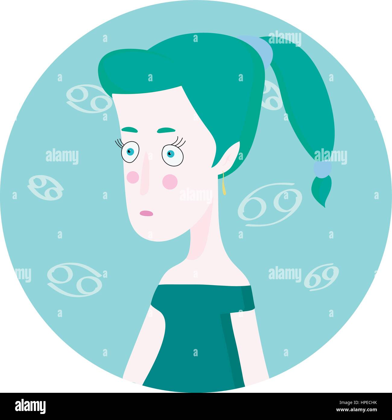 Portrait caricature femme représentant le signe du zodiaque Cancer Illustration de Vecteur