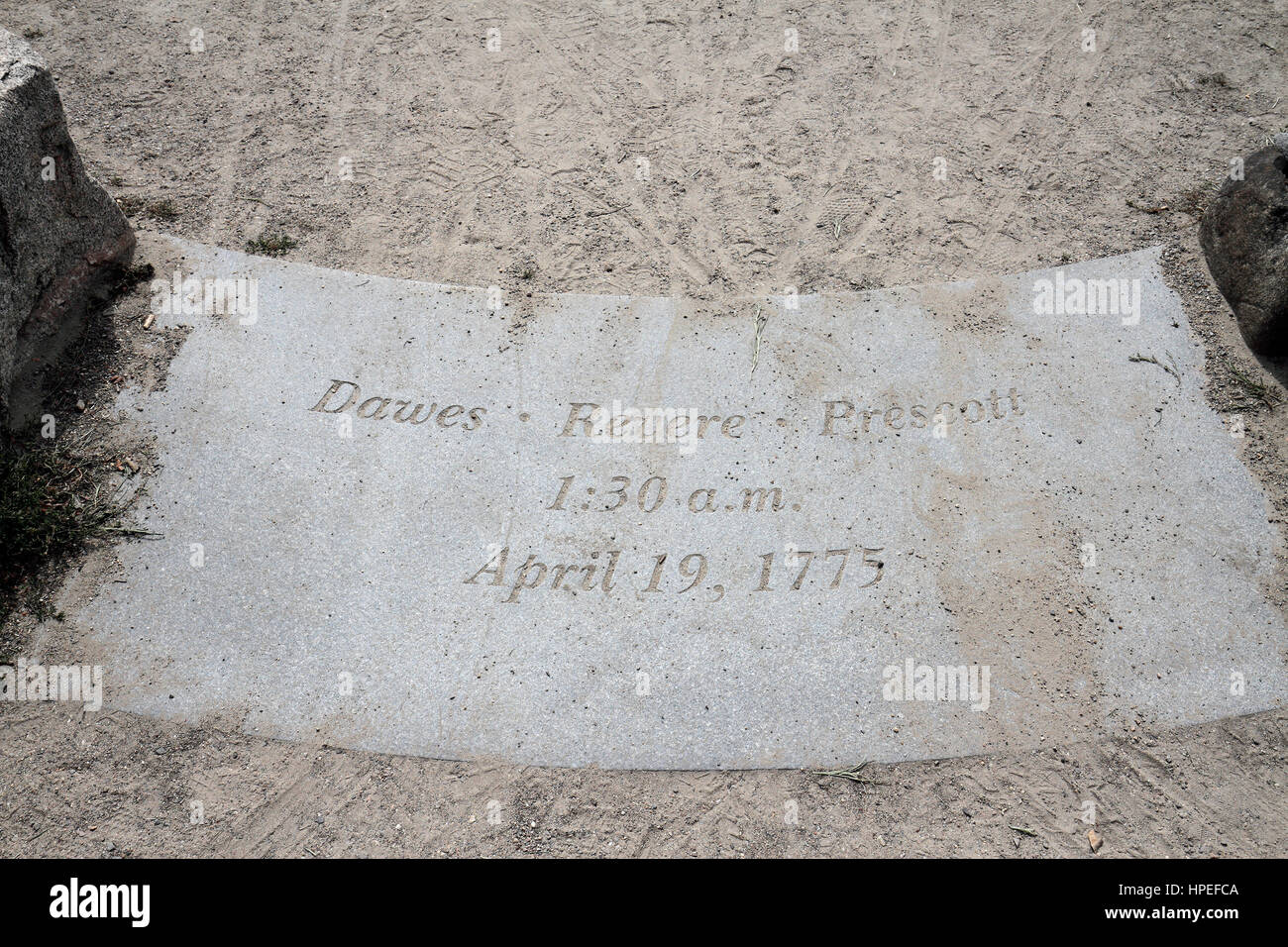 Marqueur à la capture de Paul Revere site dans Minute Man National Historical Park, comté de Middlesex, Massachusetts, United States. Banque D'Images