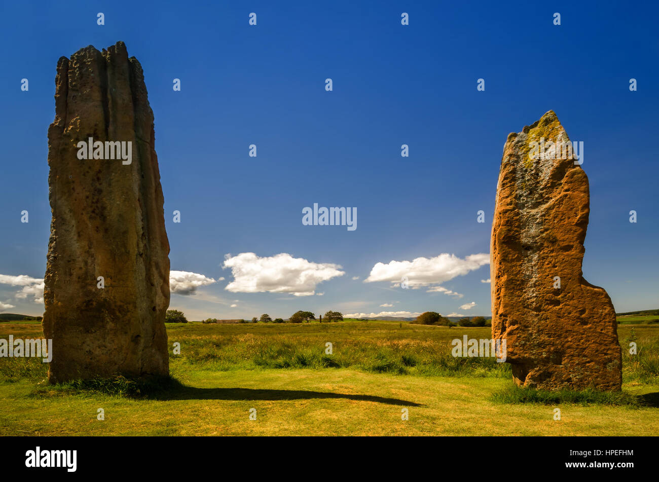 Machrie Moor pierres sur les champs en temps ensoleillé, Isle of Arran, Ecosse Banque D'Images