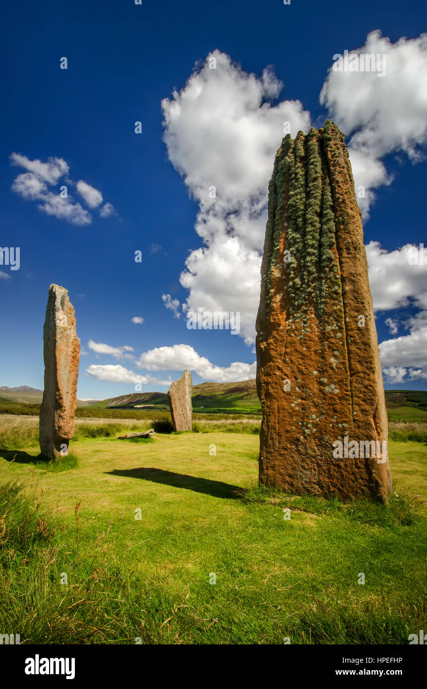 Machrie Moor pierres sur les champs en temps ensoleillé, Isle of Arran, Ecosse Banque D'Images