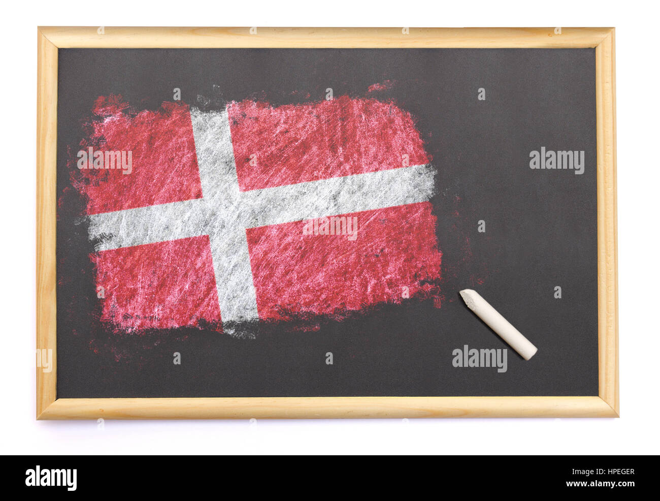 Tableau noir avec le drapeau national du Danemark et tiré sur une craie.(série) Banque D'Images