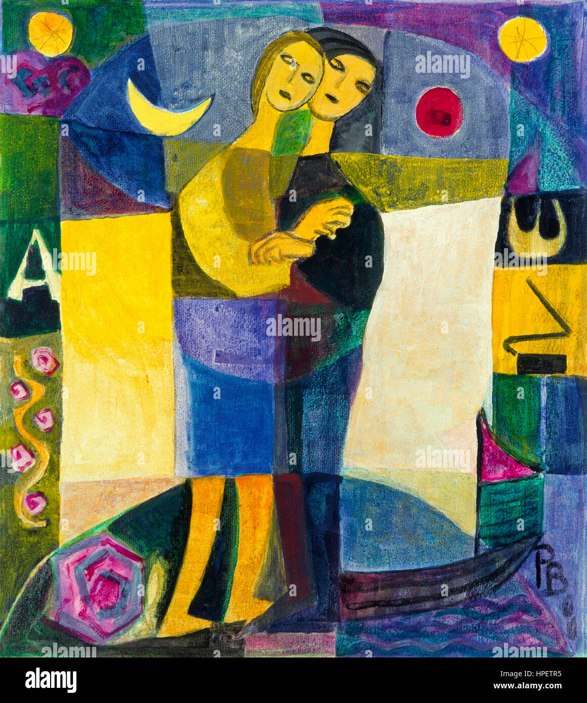 Peinture de Pia Bühler, couple, embracing Banque D'Images