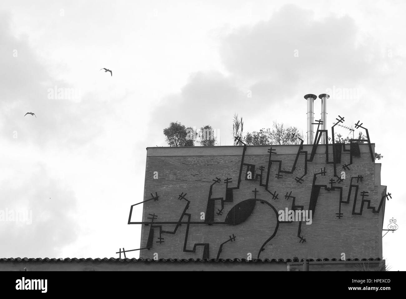 L'art sur une façade à Barcelone Banque D'Images