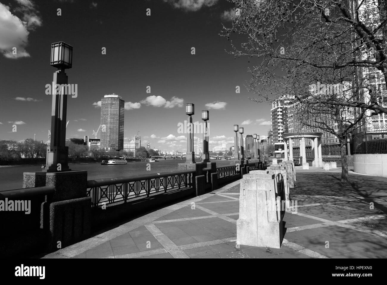 L'été, l'Albert Embankment et Westminster Bridge, South Bank, Tamise, Westminster, London City, England, UK Banque D'Images