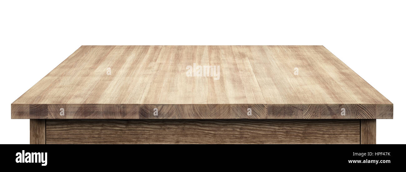 Table en bois sur fond blanc. Table rustique en bois vide. Banque D'Images