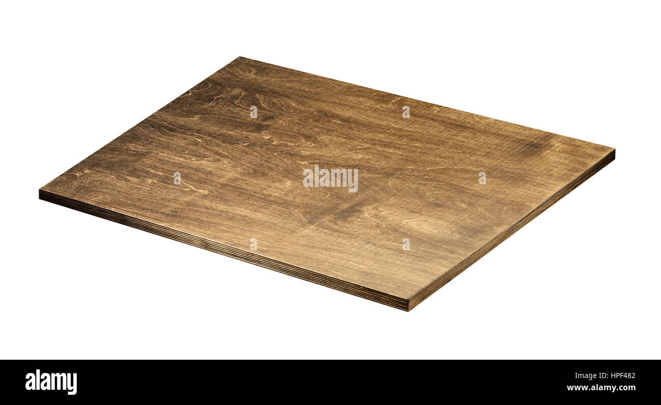 Table en bois sombre sur fond blanc. Faites de contreplaqué. Banque D'Images