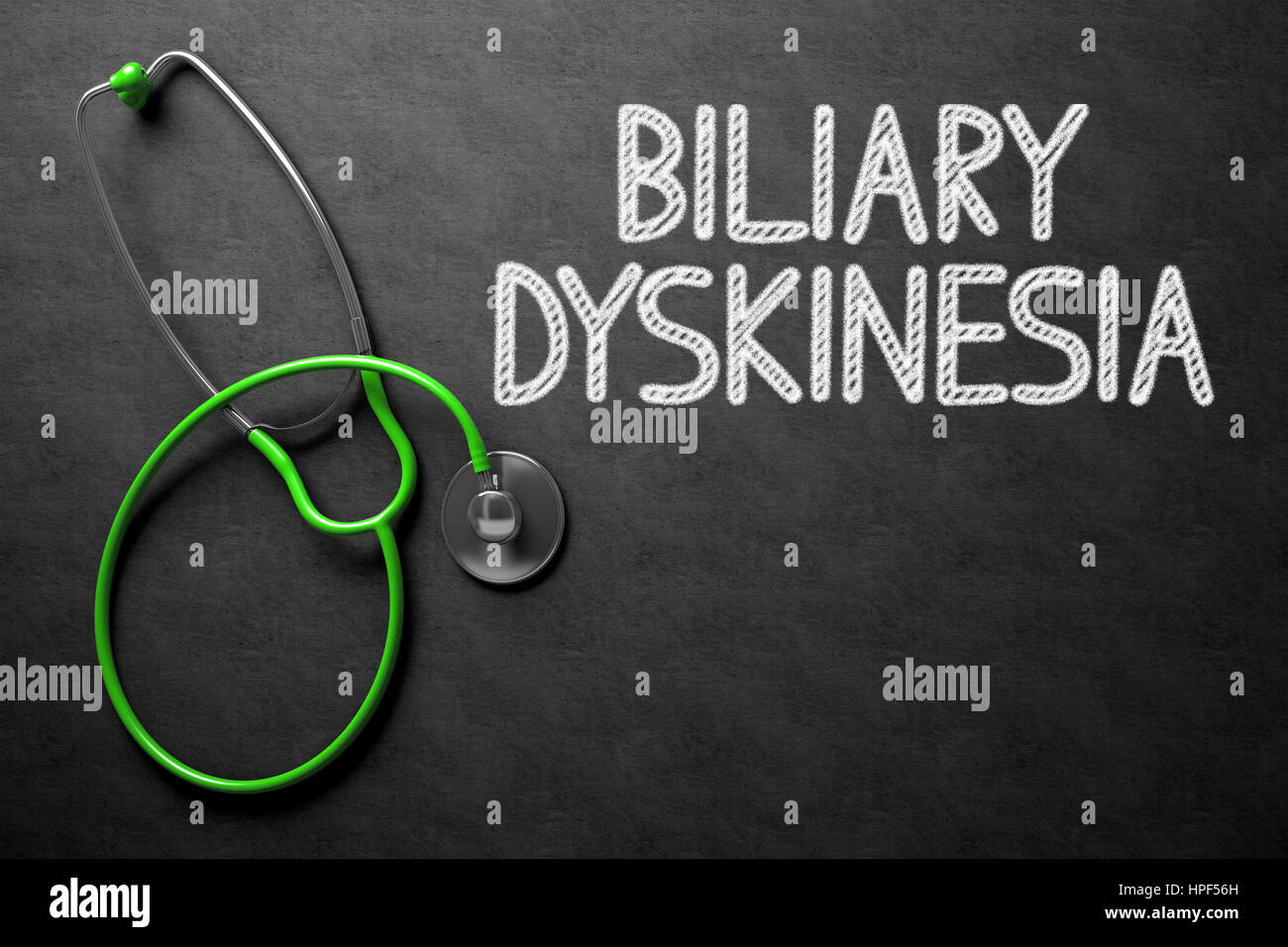 Concept médical : tableau noir, avec concept médical - disquinesia biliaire avec Green stéthoscope. Vue d'en haut. Concept médical : Craie noire Banque D'Images