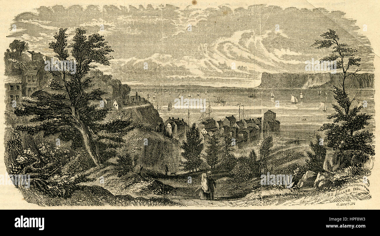 1854, gravure ancienne 'Rocky Glen, Village d'Ossining, New York.' Ossining est un village dans le comté de Westchester, New York, United States, situé dans la ville d'Ossining. SOURCE : gravure originale. Banque D'Images