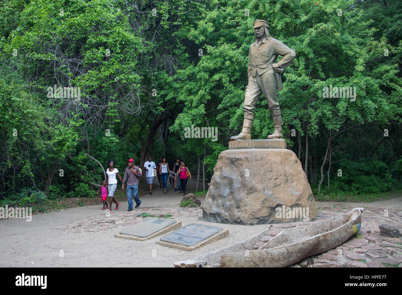 Statue du docteur David Livingstone, Victoria Falls, Zimbabwe Banque D'Images