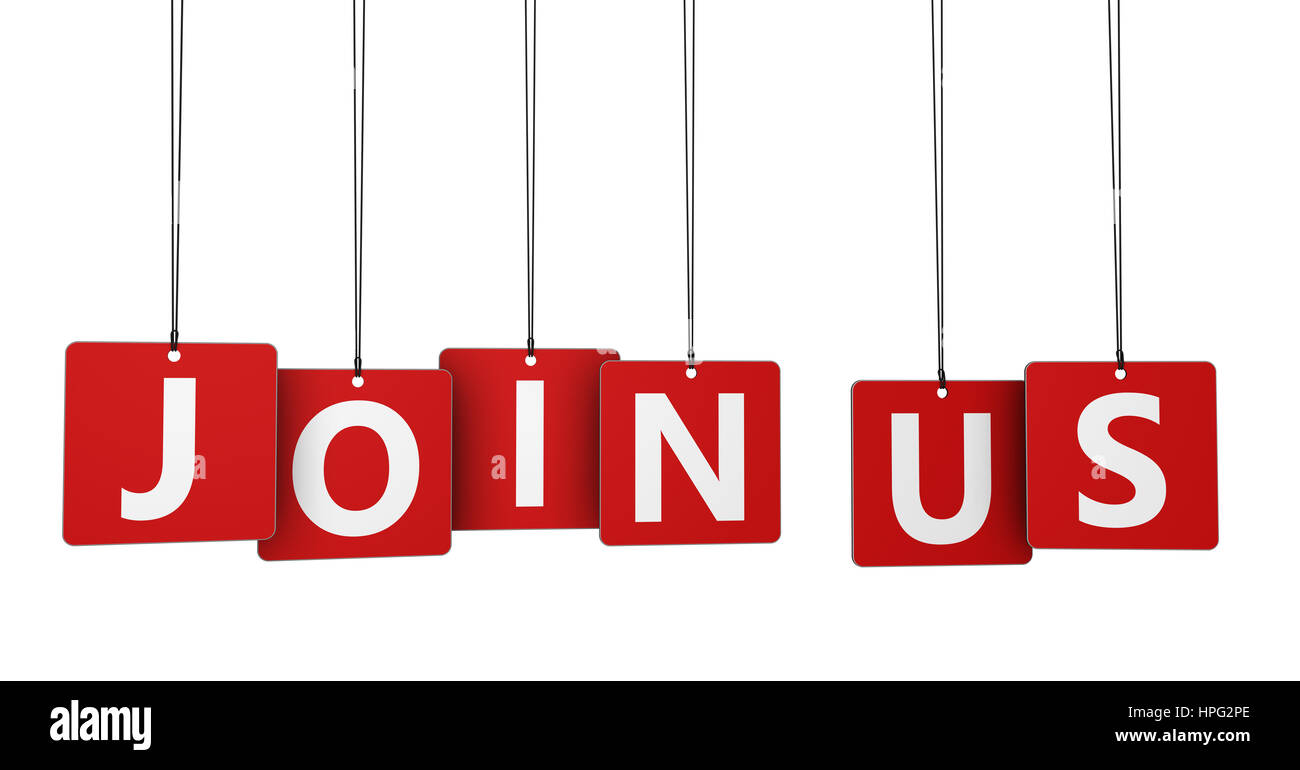 Rejoignez-nous signer et texte sur red tags concept d'entreprise. Banque D'Images