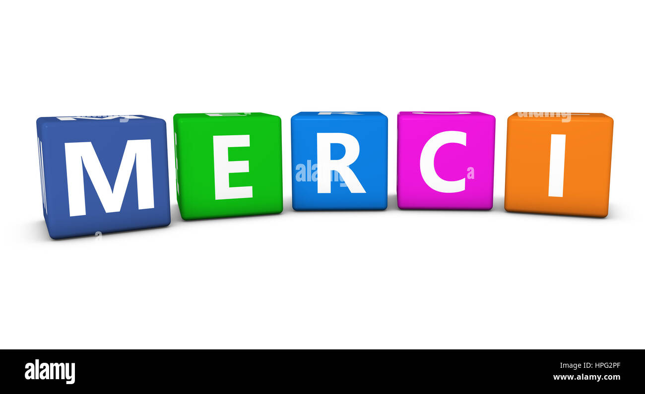 Merci mot et signe sur les cubes colorés isolé sur fond blanc. Banque D'Images