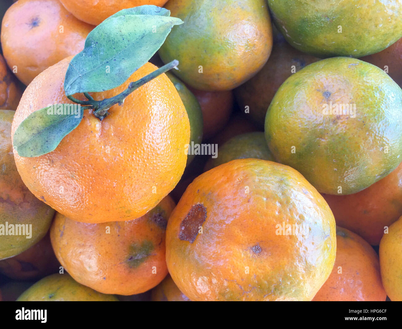 Lime mandarine qui vendent sur le marché de rue à Katmandou, Népal Banque D'Images