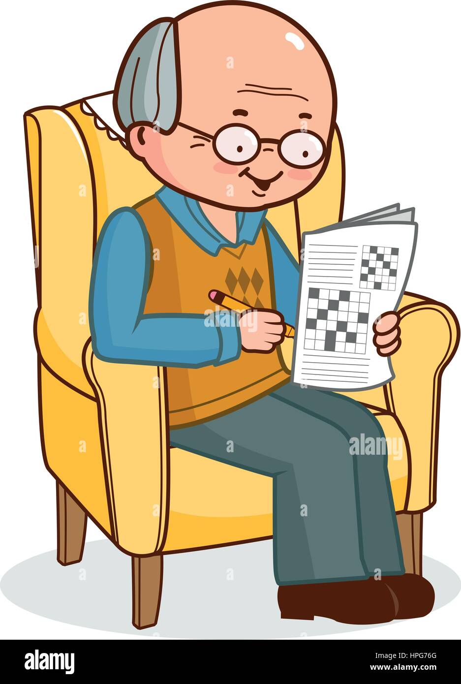 Jeune Homme D un Certain Age Mots Croisés Vector Illustration d'un vieil homme assis sur son fauteuil à la maison et  de faire un jeu de mots croisés dans un magazine Image Vectorielle Stock -  Alamy