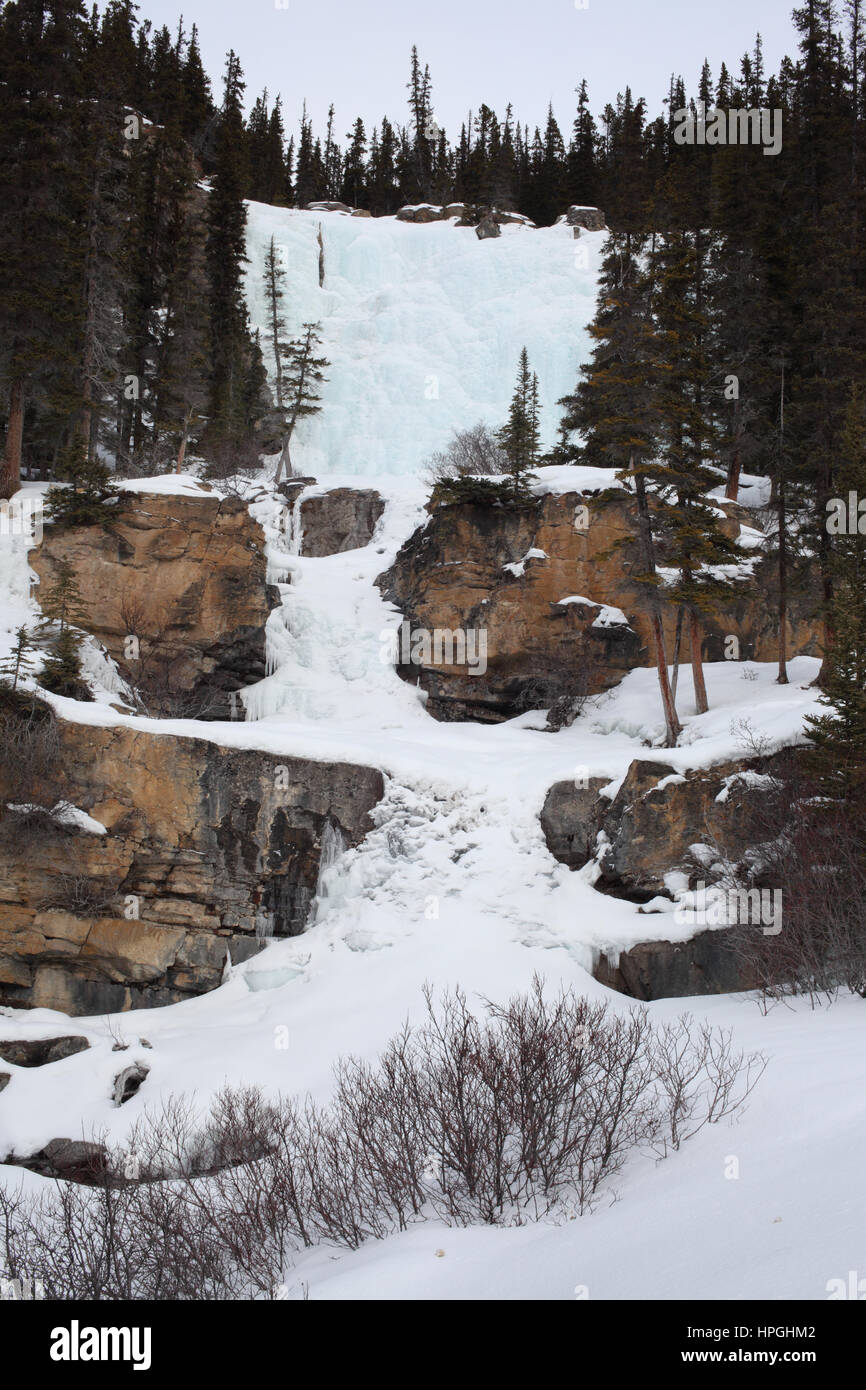 Chutes d'eau en hiver dans le parc national Jasper (Tangle Creek) Banque D'Images
