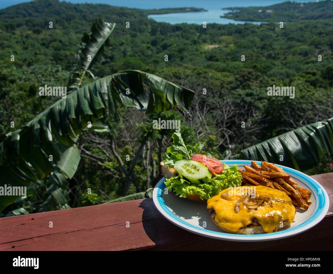 Cheeseburger au décor tropical Banque D'Images