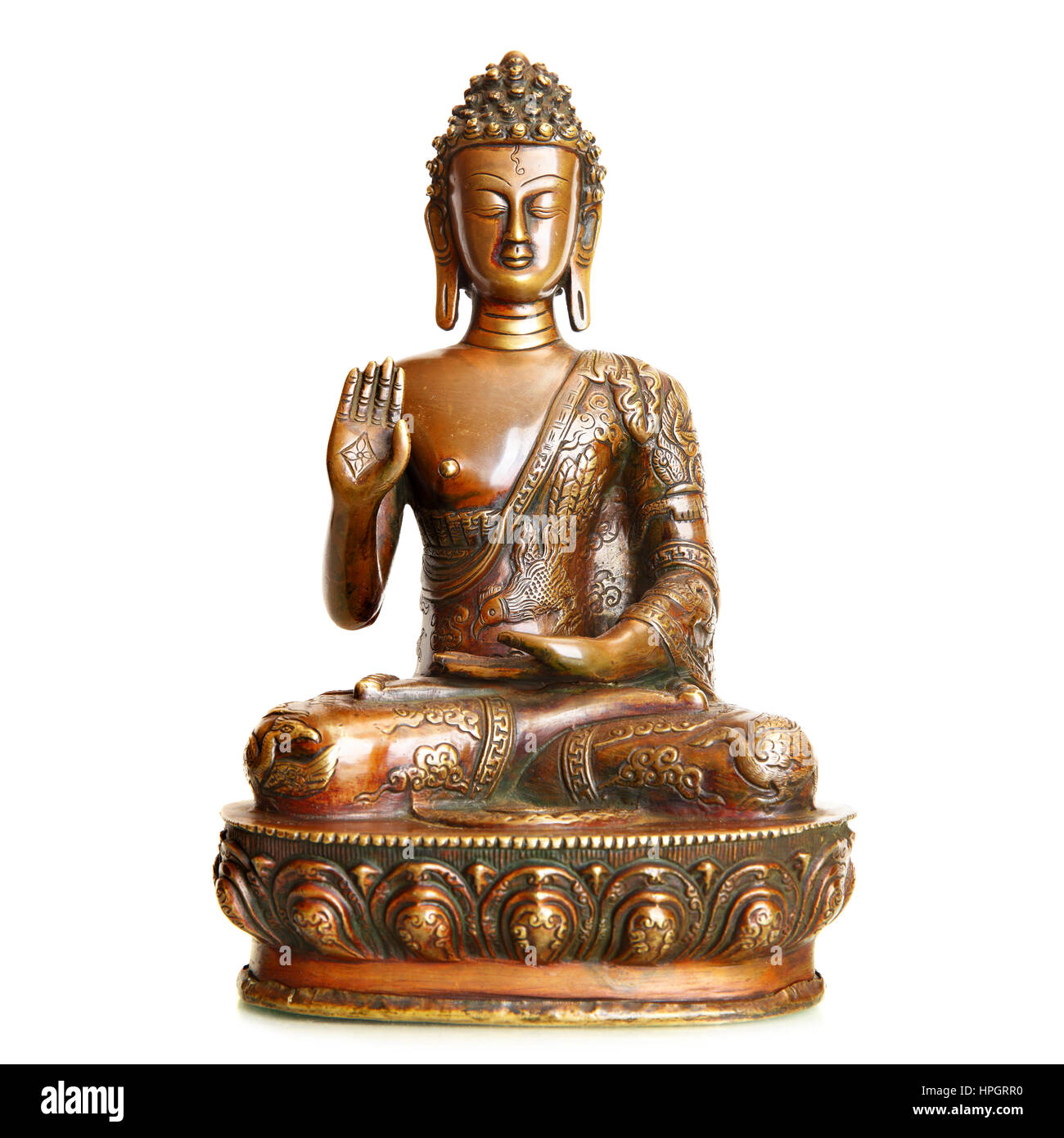 Statuette de Bouddha sur la bénédiction isolé sur fond blanc Banque D'Images