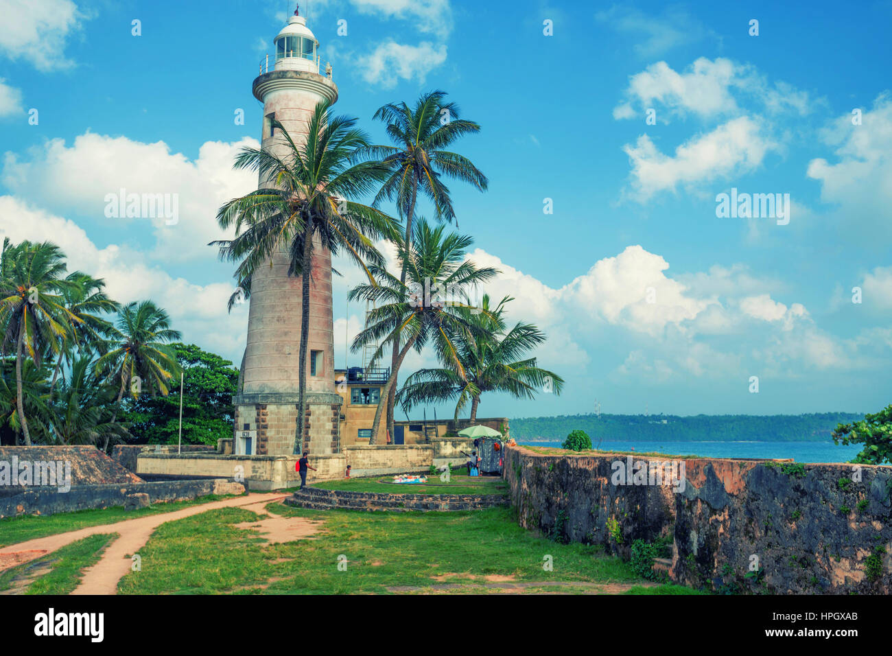 Vue panoramique avec Phare ancien fort colonial Galle au Sri Lanka Banque D'Images